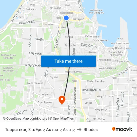 West Coast Terminal to Rhodes map