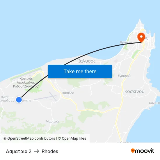 Damatria 2 to Rhodes map