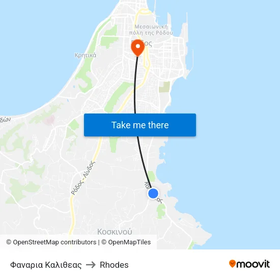 Kalithea Lights to Rhodes map