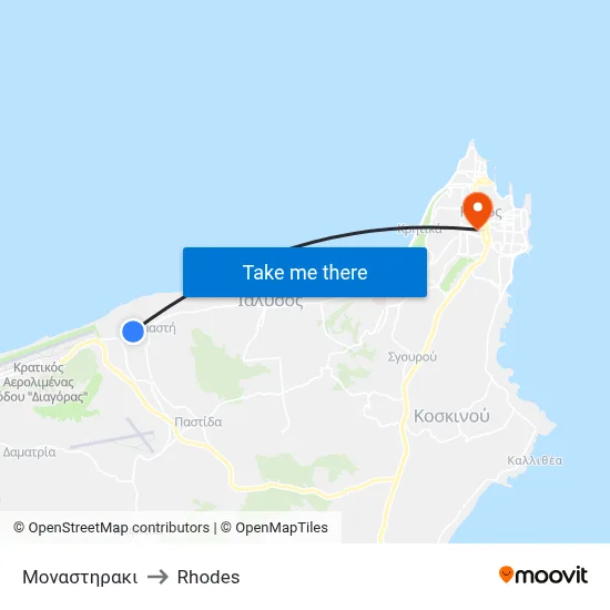 Monastiraki Street to Rhodes map