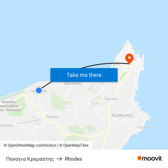 Παναγια Κρεμαστης to Rhodes map