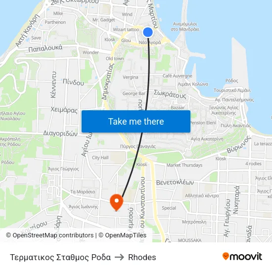 Roda Terminal Station to Rhodes map