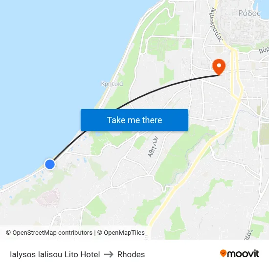 Ialysos Ialisou Lito Hotel to Rhodes map