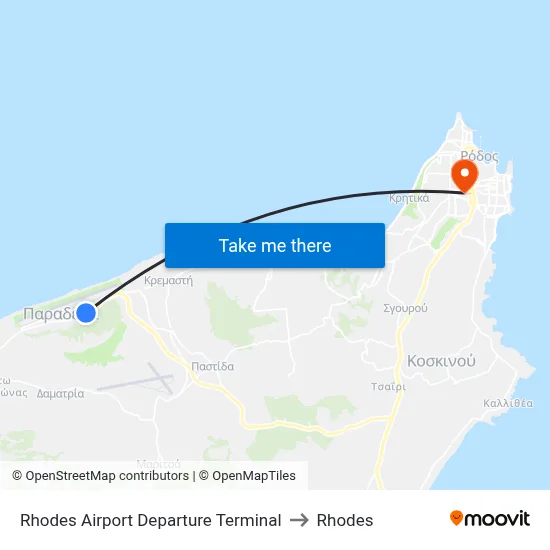 Rhodes Airport Departure Terminal to Rhodes map