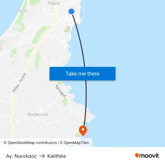 Agios Nikolaos to Kalithea map