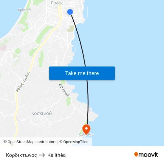 Kordiktonos to Kalithea map