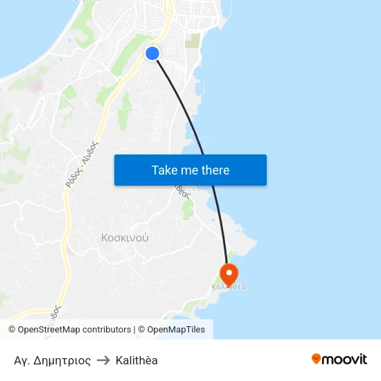 Ag. Dimitrios to Kalithea map