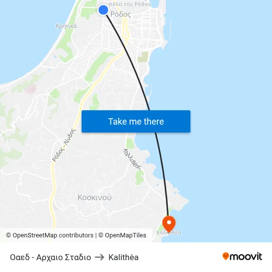 OAED - Ancient Stadium to Kalithea map