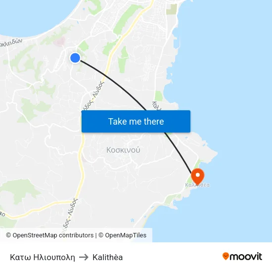 Lower Ilioupoli to Kalithea map