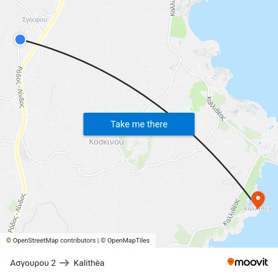 Asgourou 2 to Kalithea map