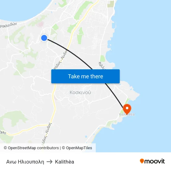 Upper Ilioupoli to Kalithea map