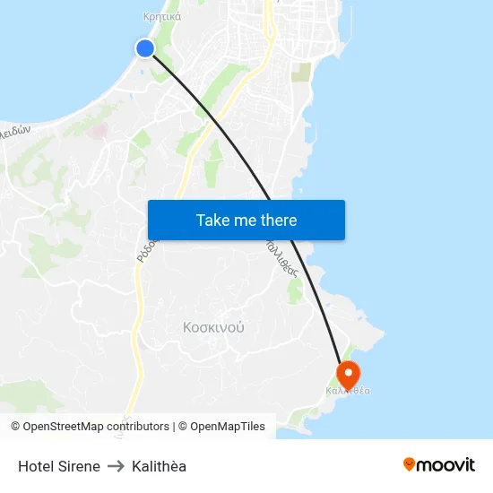 Hotel Sirene to Kalithea map