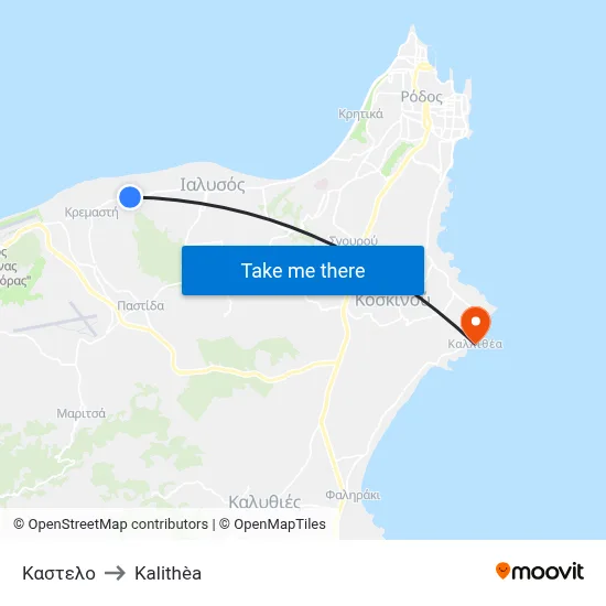 Kastelo to Kalithea map