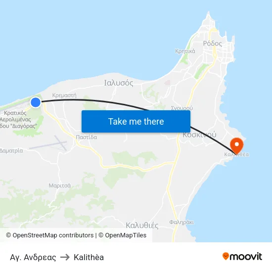 Ag. Andreas to Kalithea map