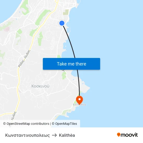 Constantinopoleos to Kalithea map