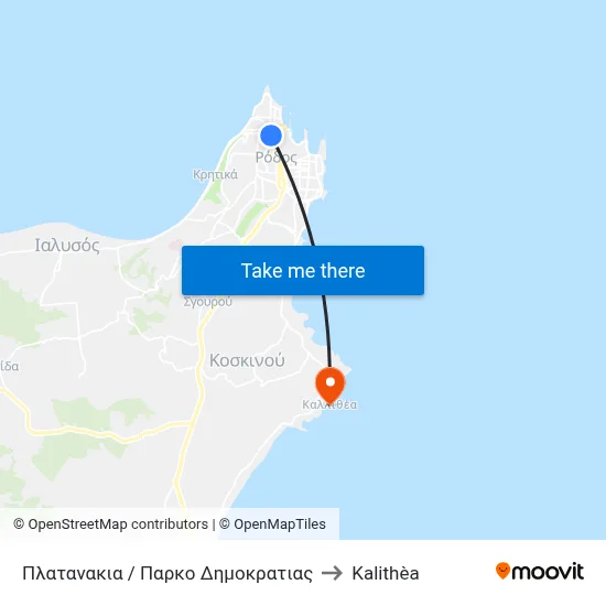 Platanakia / Democracy Park to Kalithea map