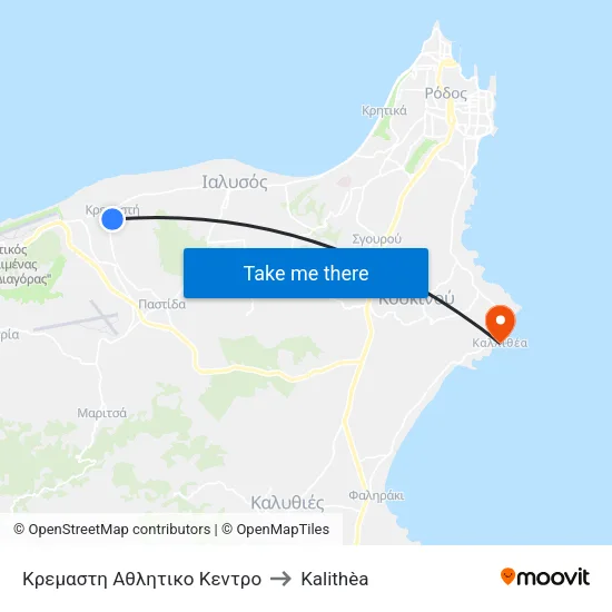 Kremasti Athletic Center to Kalithea map