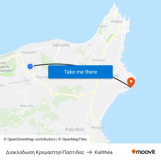 Kremasti-Pastida Junction to Kalithea map