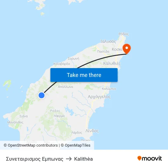 Emponas Cooperative to Kalithea map