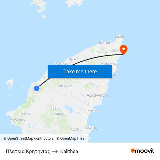 Πλατεια Κρητηνιας to Kalithèa map