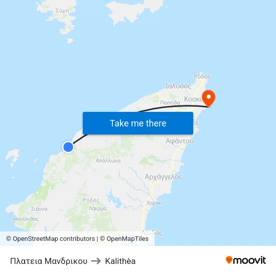 Mandrikou Square to Kalithea map