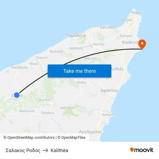 Salakos Rhodes to Kalithea map