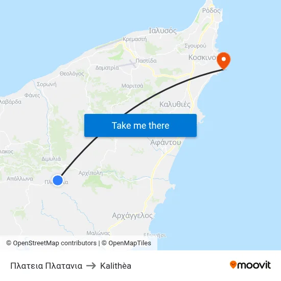 Platania Square to Kalithea map