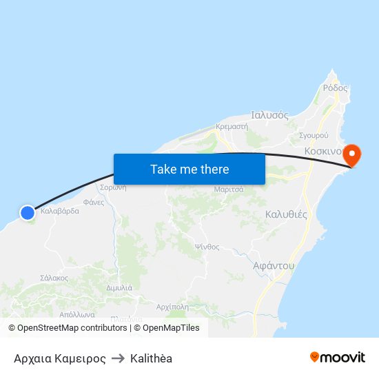 Αρχαια Καμειρος to Kalithèa map