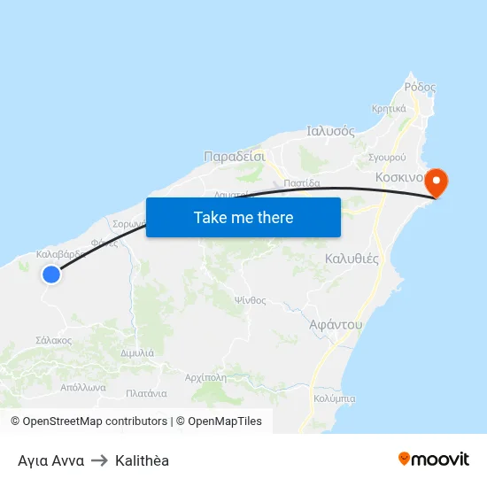 Agia Anna to Kalithea map