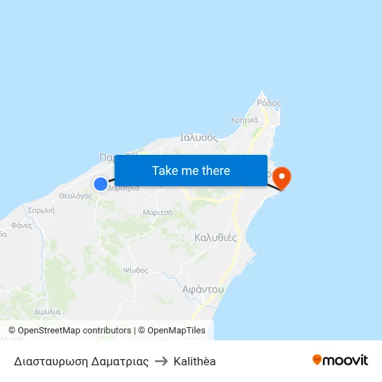Damatria Junction to Kalithea map