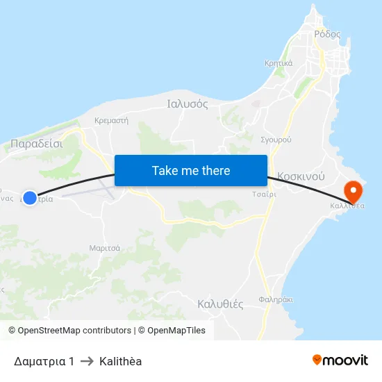 Damatria 1 to Kalithea map