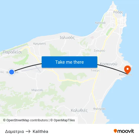 Damatria to Kalithea map