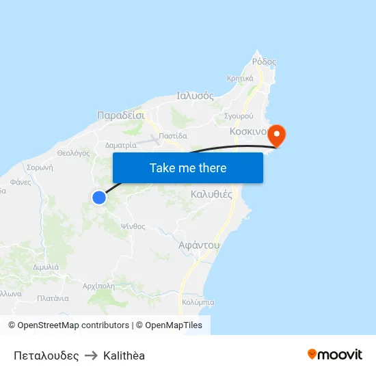 Petaloudes to Kalithea map