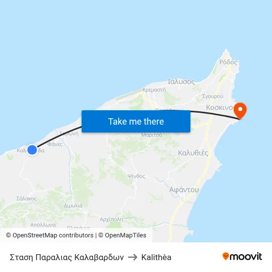 Kalabarda Beach Stop to Kalithea map