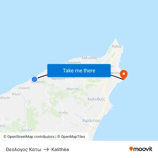 Lower Theologos to Kalithea map