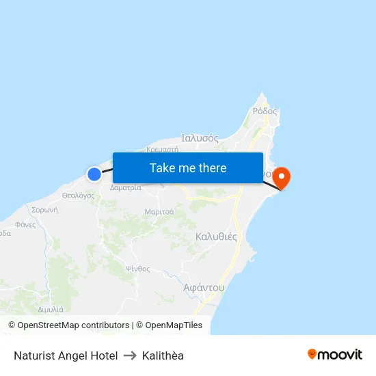 Naturist Angel Hotel to Kalithea map
