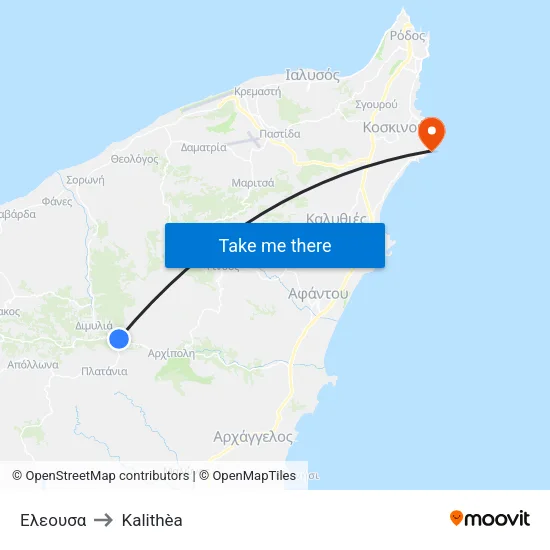 Eleousa to Kalithea map