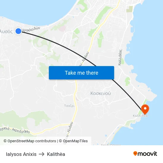 Ialysos Anixis to Kalithea map