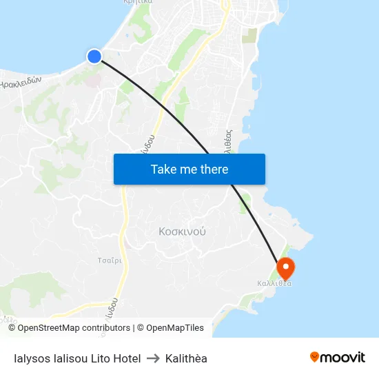 Ialysos Ialisou Lito Hotel to Kalithea map