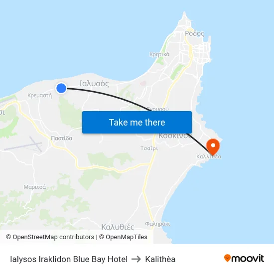 Ialysos Iraklidon Blue Bay Hotel to Kalithea map