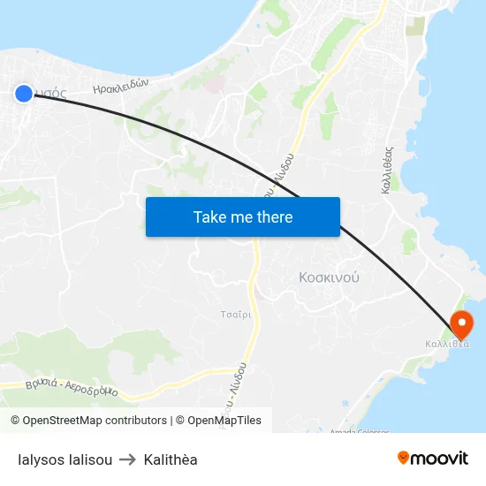 Ialysos Ialisou to Kalithea map