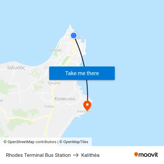 Rhodes Terminal Bus Station to Kalithea map