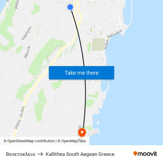 Βενετοκλειο to Kallithea South Aegean Greece map