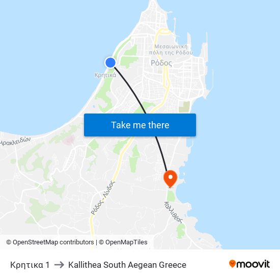 Κρητικα 1 to Kallithea South Aegean Greece map