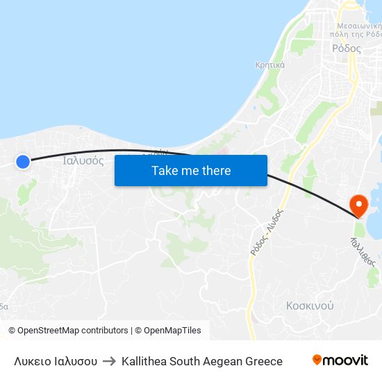 Λυκειο Ιαλυσου to Kallithea South Aegean Greece map