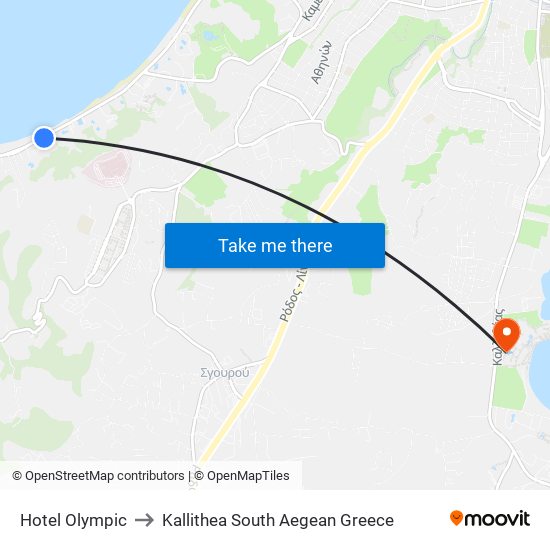 Hotel Olympic to Kallithea South Aegean Greece map