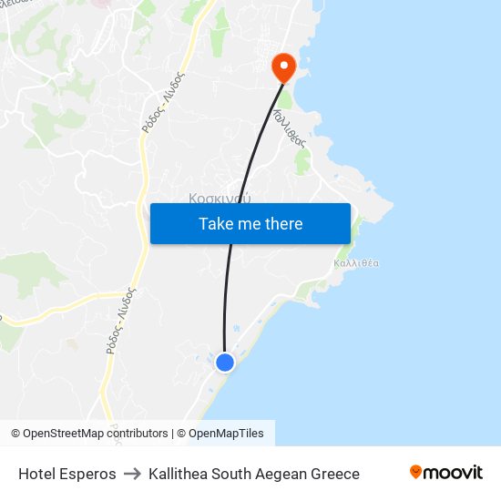 Hotel Esperos to Kallithea South Aegean Greece map