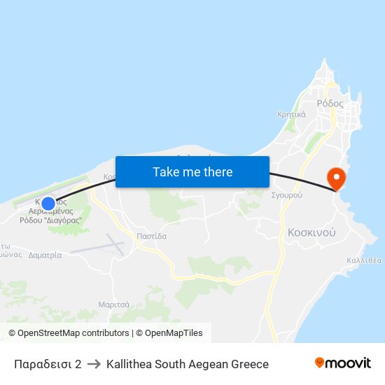 Παραδεισι 2 to Kallithea South Aegean Greece map