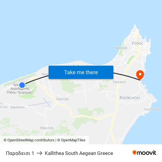 Παραδεισι 1 to Kallithea South Aegean Greece map