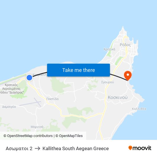 Ασωματοι 2 to Kallithea South Aegean Greece map